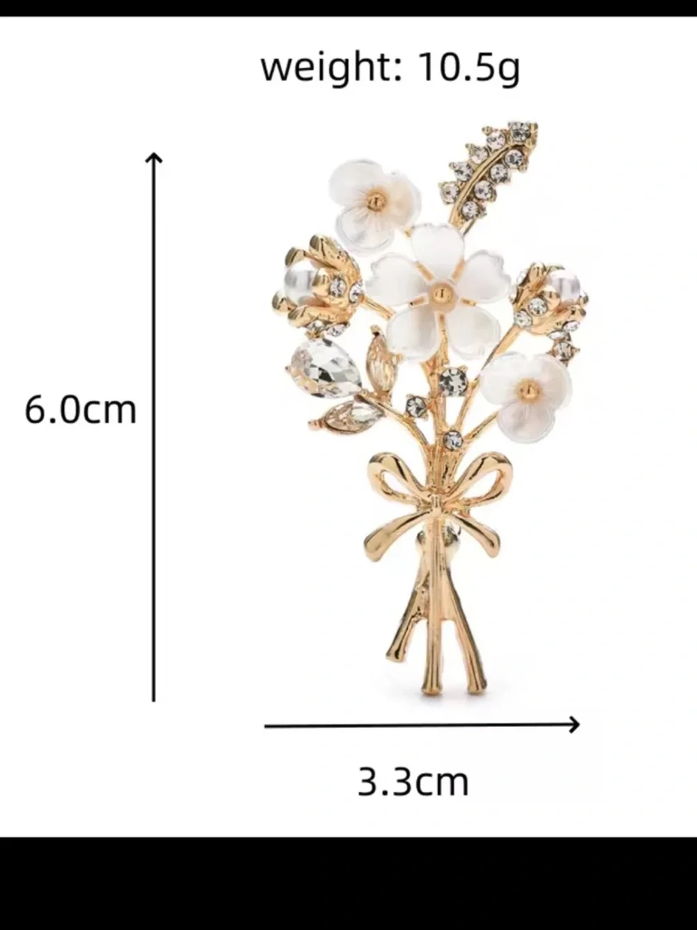 Gold Bouquet White Flower Crystal Brooch